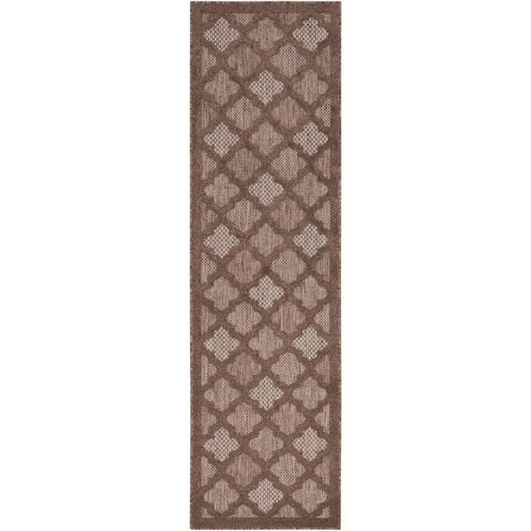 Nourison Easy Care Brown 2 ft. x 8 ft. Trellis Contemporary Runner Area Rug