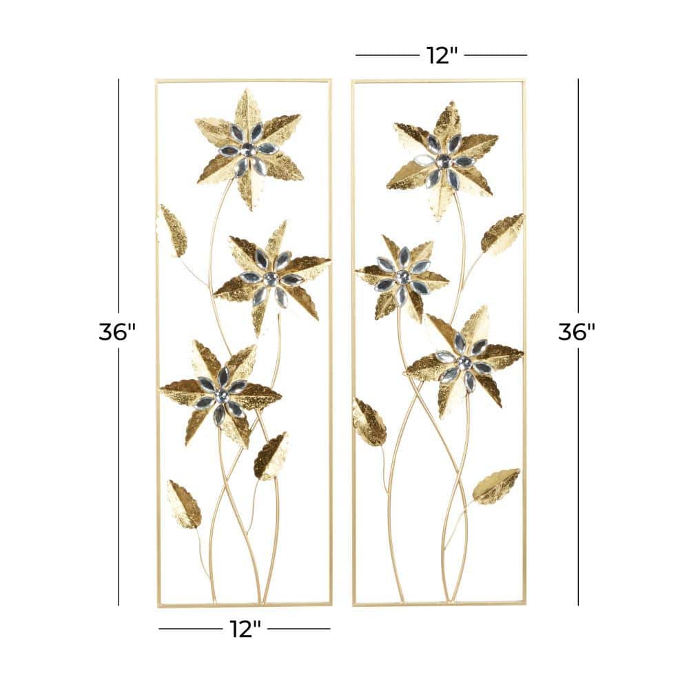 Elegant Gold Floral Metal Wall Sculpture Set, 12"W x 36"H