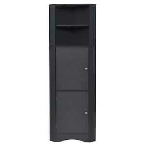 Anky 14.96 in. W x 14.96 in. D x 61.02 in. H Black MDF Freestanding Bathroom Triangle Corner Storage Linen Cabinet