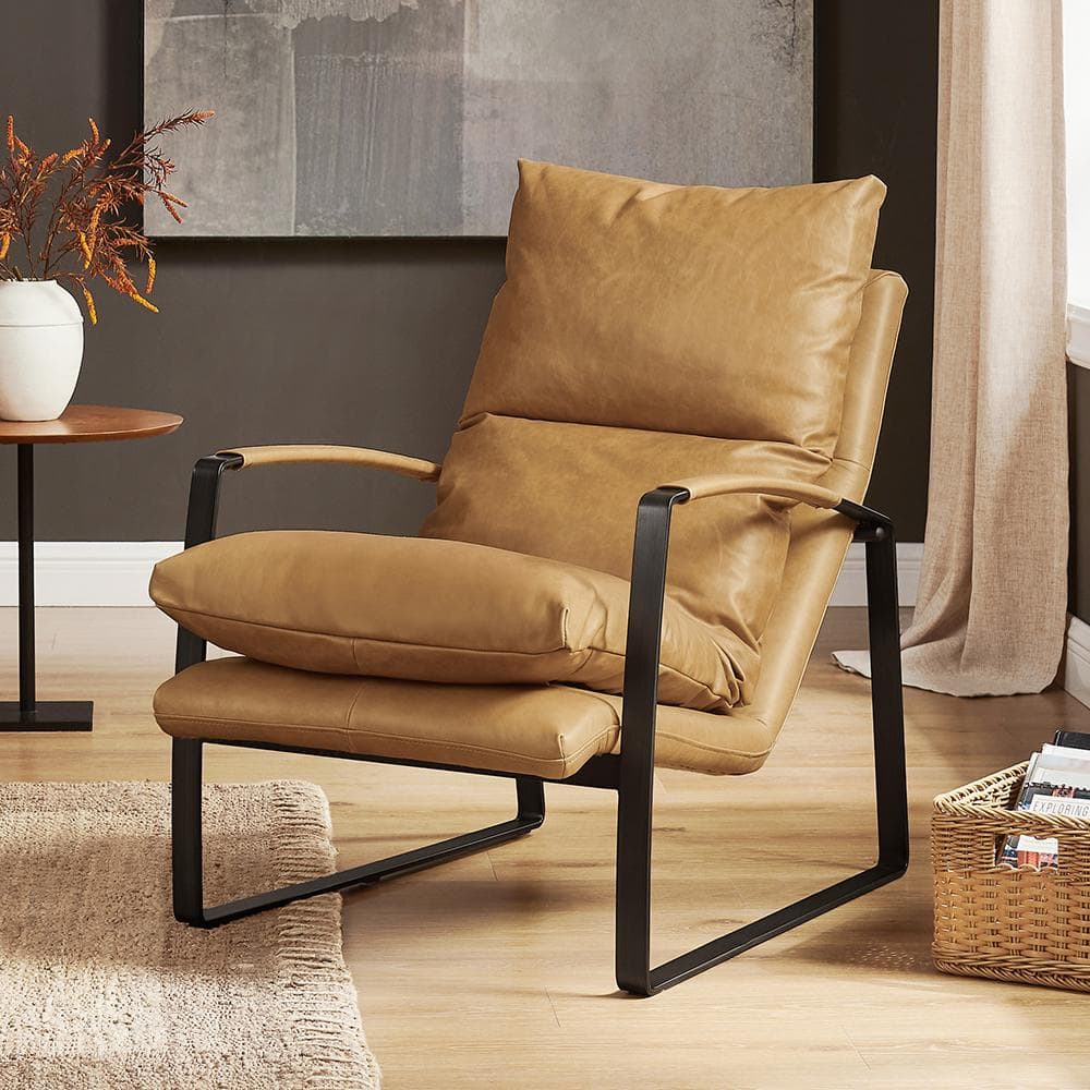 Art Leon Peculiar Design Brown Genuine Leather Lounge Accent