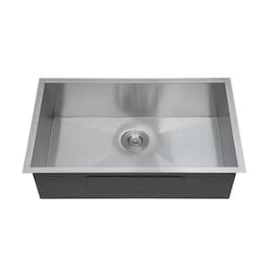 Loile 30 in. L Undermount Single Bowl 18 Gauge Brushed Nickel Stainless Steel Kitchen Sink with Grid, Rack and Strainer