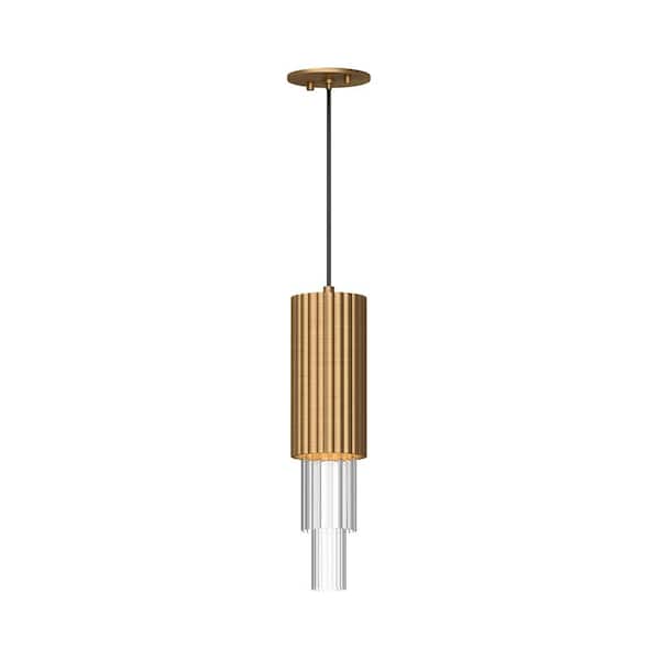 ALORA MOOD Bordeaux 4 in. 1 Light 11-Watt Aged Gold/Clear Ribbed Glass Integrated LED Pendant Light