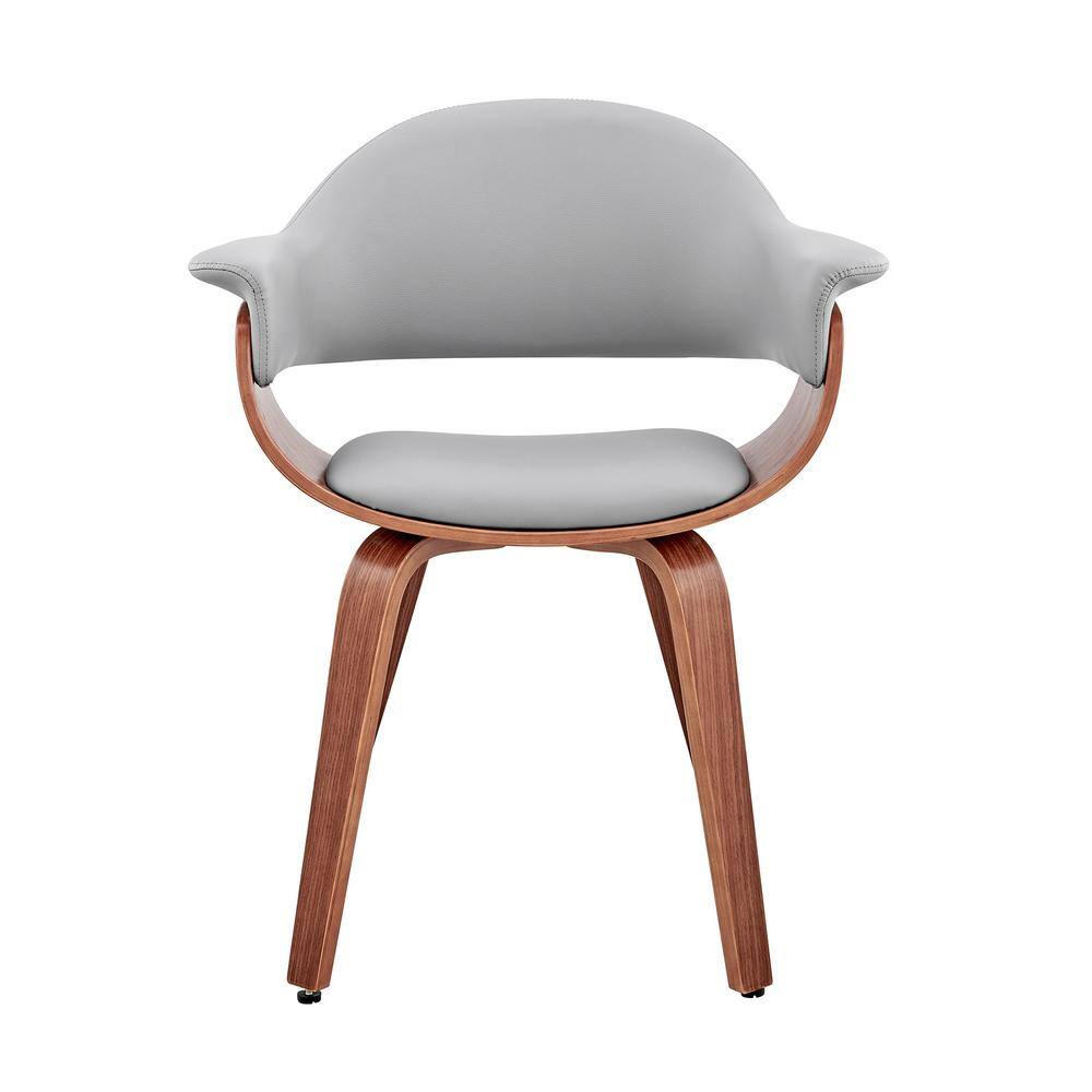 Contemporary Gray Faux Leather Armchair with Walnut Wood Frame