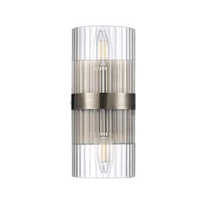 5 in. 2-Light Matte Brass Glam Wall Sconce with Ribbed Glass Shade