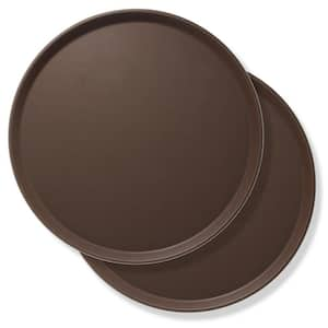 18 in. Round Plastic Non-Slip Serving Trays, Brown - NSF Food Service (Set of 2)