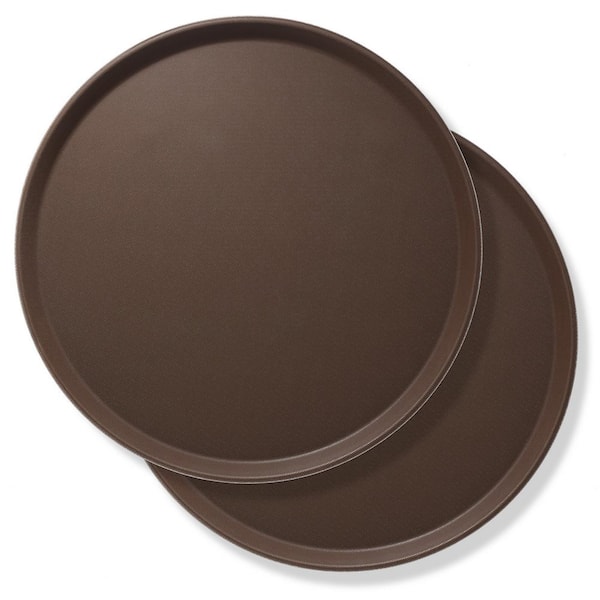 Jubilee 18 in. Round Plastic Non-Slip Serving Trays, Brown - NSF Food Service (Set of 2)