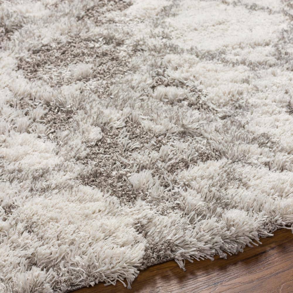 Gray Rectangular Shag Rug with Geometric Pattern