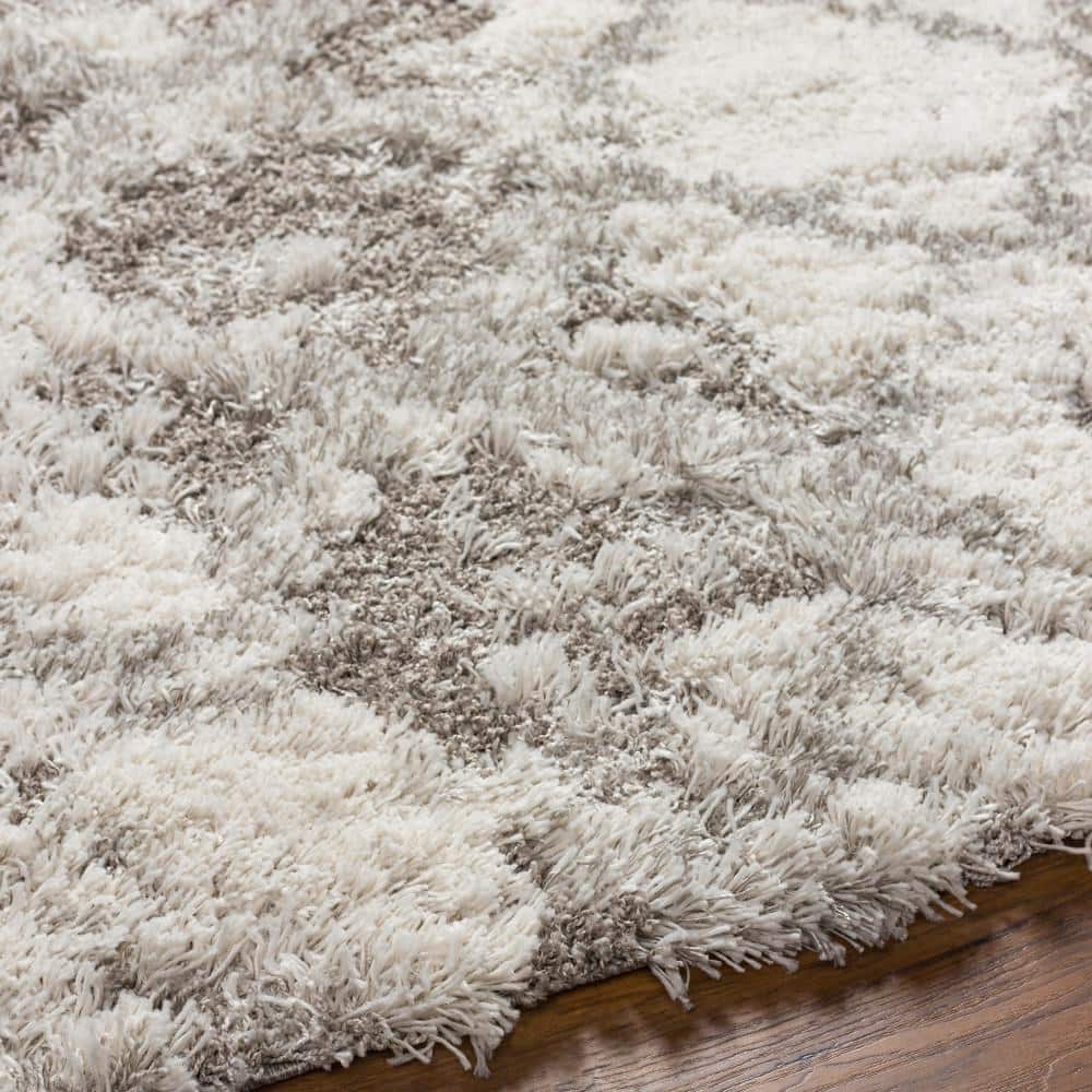 Handmade Rectangular Gray Shag Synthetic Area Rug