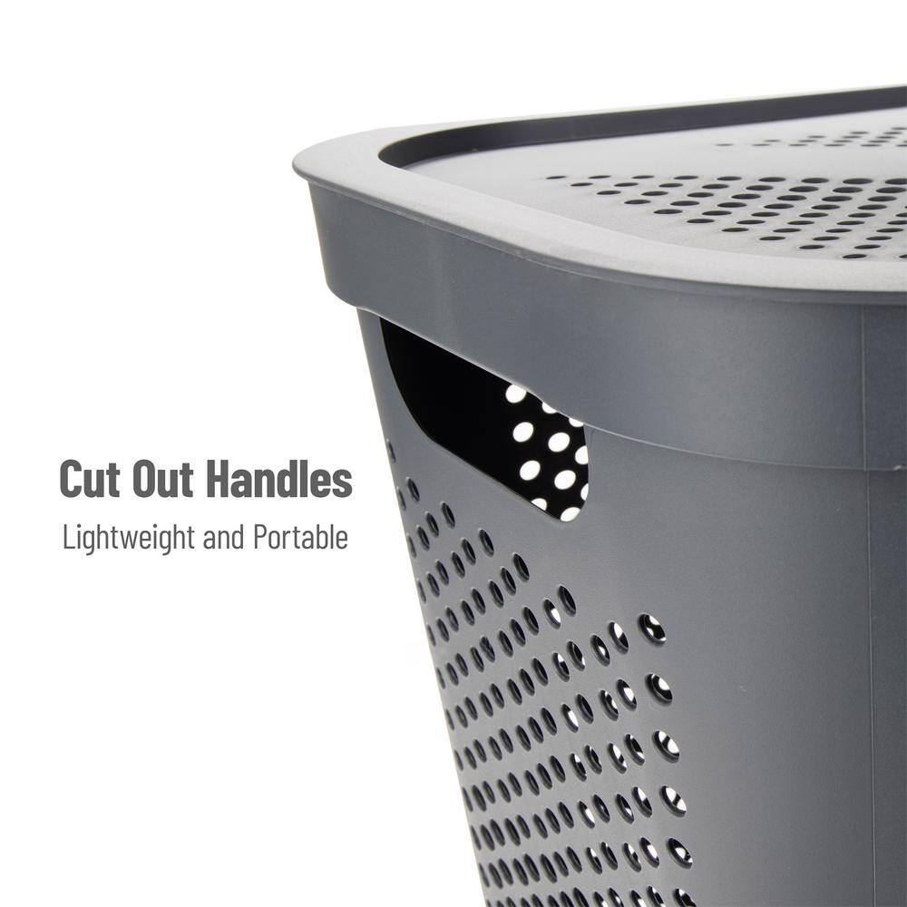 Gray Perforated Plastic Collapsible Laundry Hamper with Lid