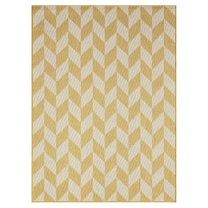 Patio Country Calla Yellow/Cream 8 ft. x 10 ft. Herringbone Indoor/Outdoor Area Rug