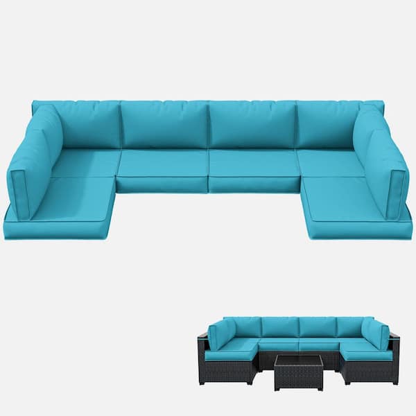 WNP 26 in. x 26 in. x 4 in. (14-Piece) Deep Seating Outdoor Lounge Chair Sectional Cushion Lake Blue