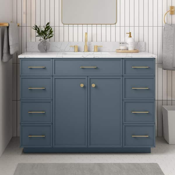 Marcote 48 in. Single Sink Freestanding Slate Blue Bath Vanity with Venato Engineered Stone Top (Assembled)