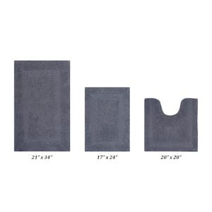 Lux Collection Gray 17 in. x 24 in., 20 in. x 20 in., 21 in. x 34 in. 100% Cotton 3-Piece Bath Rug Set