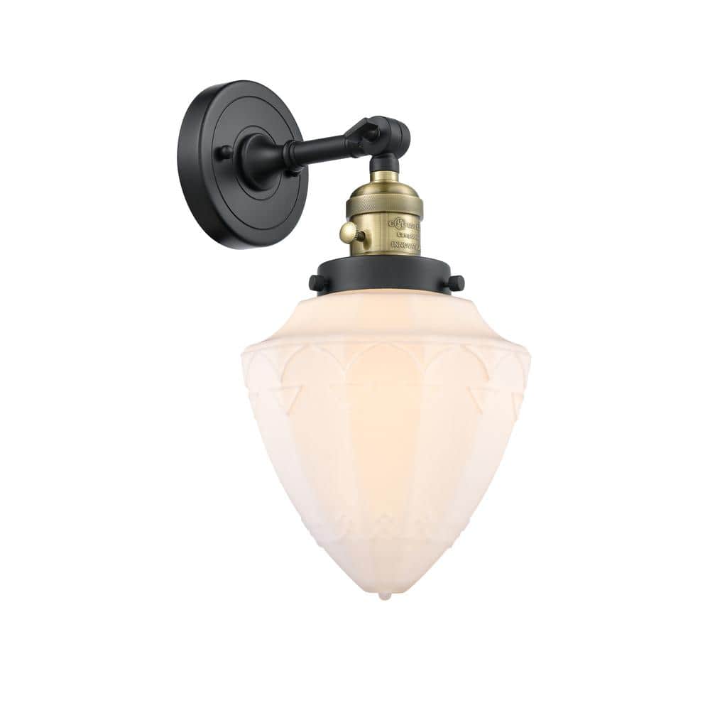 Bullet 1-Light Matte White, Black Antique Brass Wall Sconce with White Glass Shade price history on PriceWatchPro
