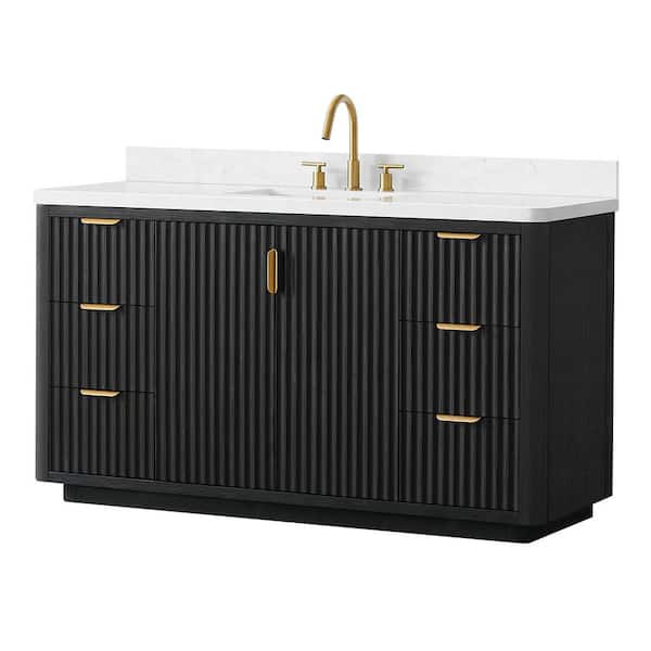 Cádiz 60 in.W x 22 in.D x 34 in.D Single Bath Vanity in Fir Wood Black with White Engineered Stone Top
