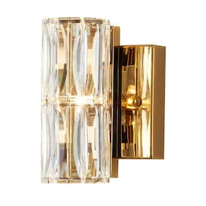 4.5 in. 1-Light Gold Stainless Steel Wall Sconce With Crystals