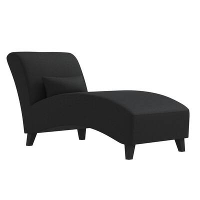 Keefer Black Microfiber Fabric Chaise with Matching Back Pillow