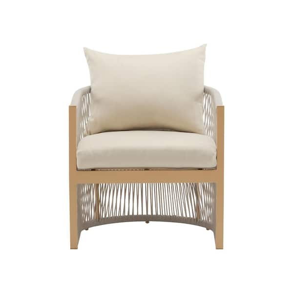 Unbranded Modern Beige Curved Aluminum Lounge Chair with Stylish Rope-Weave Design and Comfortable Cushion, for Outdoor Living