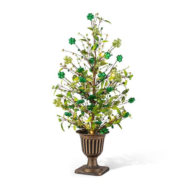 36 in. H Lightd St. Patrick's Shamrock Urn Porch Tree, with Timer