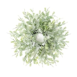21" Artificial Frosted Fern and Cone Mini Wreath