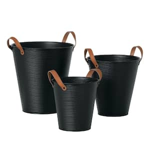 13 in.  11 in. and 8.5 in. Black Embossed Metal Flower Buckets Set of 3