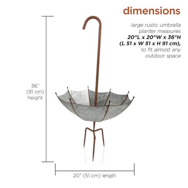 36 in. Tall Outdoor Rustic Upside Down Umbrella Garden Stake and Planter