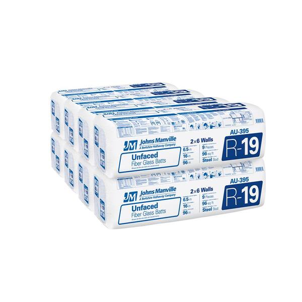 Johns Manville R-19 Unfaced Fiberglass Insulation Batt 16 in. x 96 in. (8-Bags)