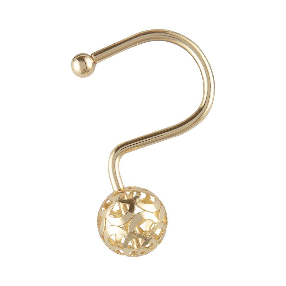 Gold Heavy-Duty Rust-Resistant Metal Shower Curtain Hooks Set of 12