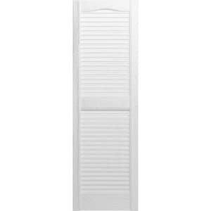 12 in. x 52 in. Louvered Vinyl Exterior Shutters Pair in Bright White