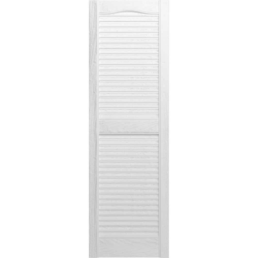 12 in. x 55 in. Louvered Vinyl Exterior Shutters Pair in Bright White