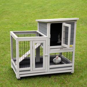 VINGLI 2-Tier Rabbit Hutch Bunny Cage w/Sturdy Metal Frame Pull Out Tray Pet House Small Animal Cage for Indoor & Outdoor 