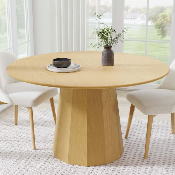 Cone Natural Colored Wood 52 in. Column Base Round Edge Dining Table for 6