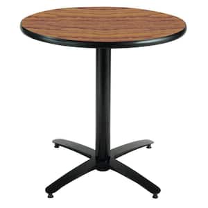 Mode 30 in. Round Medium Oak Wood Laminate Dining Table with Black X-Shaped Steel Frame (Seats 2)