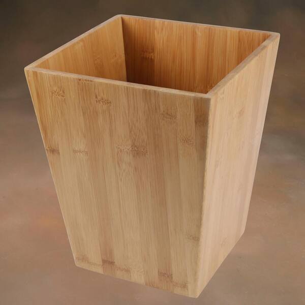 Natural Bamboo Wooden Waste Basket Set with Small and Large Trash Bin