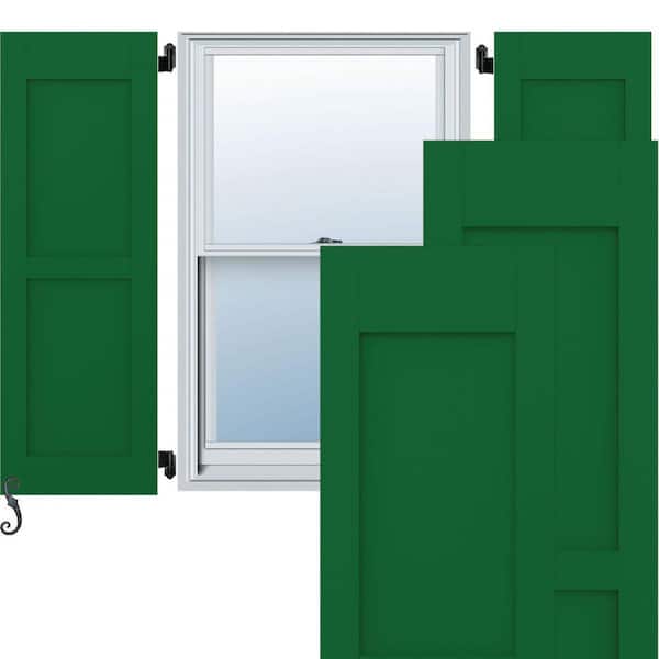 Ekena Millwork Americraft 12 in. W x 67 in. H 2-Equal Flat Panel Exterior Real Wood Shutters Per Pair in Viridian Green