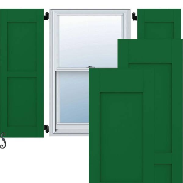 Ekena Millwork 18-in W x 73-in H Americraft Two Equal Flat Panel Exterior Real Wood Shutters (Per Pair), Viridian Green