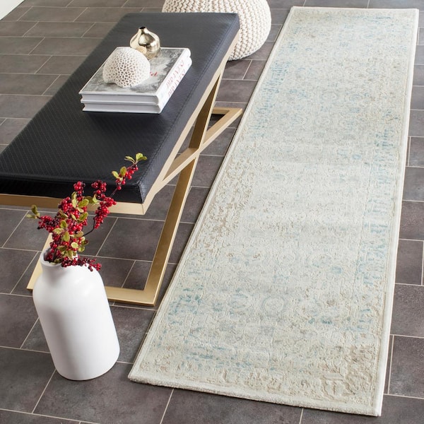 Passion Turquoise/Ivory 2 ft. x 8 ft. Border Runner Rug