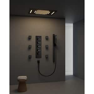 LED 15-Spray 23x15 in. Dual Ceiling Mount Fixed and Handheld Shower Head 2.5 GPM Thermostatic Valve in Matte Black