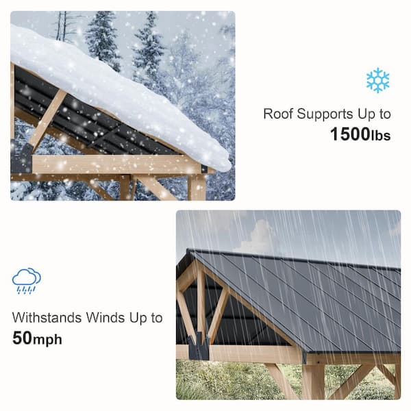 INMITOM 11 ft. x 13 ft. Cedar Wood Gazebo Hardtop with Steel Roof