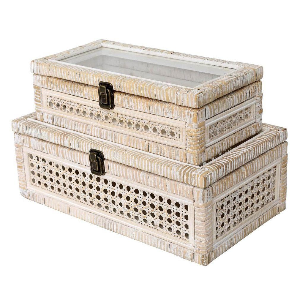 WhiteWash 14 in. x 8.2 in. Wicker Rattan Decorative Basket Set of 2 ...