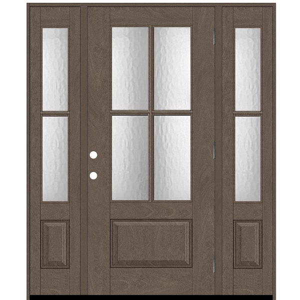 Steves & Sons Regency 68 in. x 80 in. 3/4Lite 4SDL Oasis Deco Glass LHOS Prefinish Ashwood Fiberglass Prehung Front Door w/2_ 14inSL