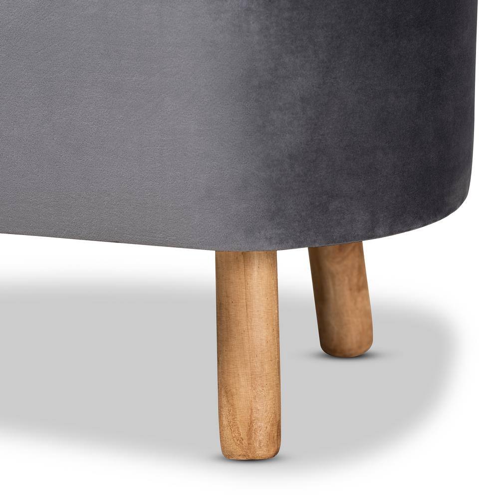 Simone Mid-Century Tufted Grey Velvet Ottoman
