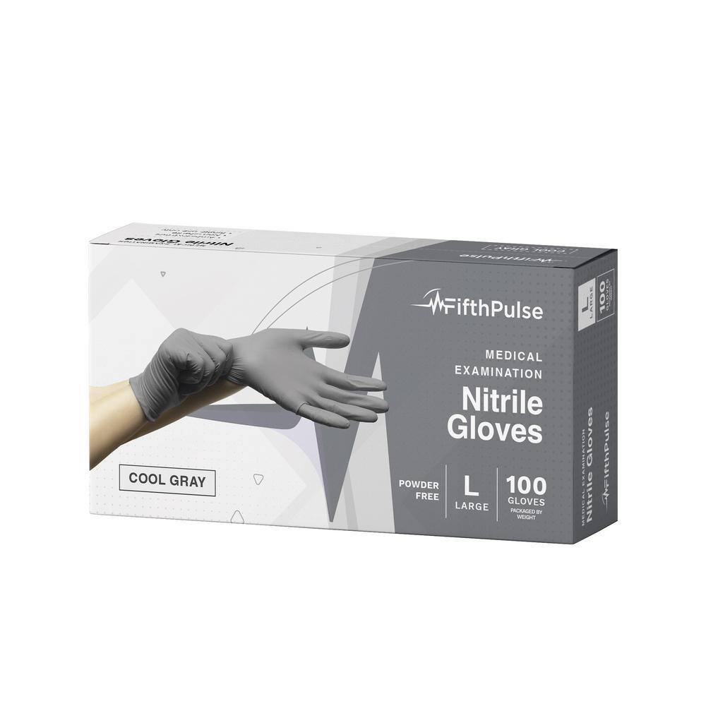 Large Nitrile Exam Latex Free and Powder Free Gloves in Cool Gray - (100-Co