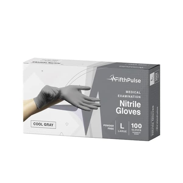 FifthPulse Large Nitrile Exam Latex Free and Powder Free Gloves in Cool Gray - (100-Count)