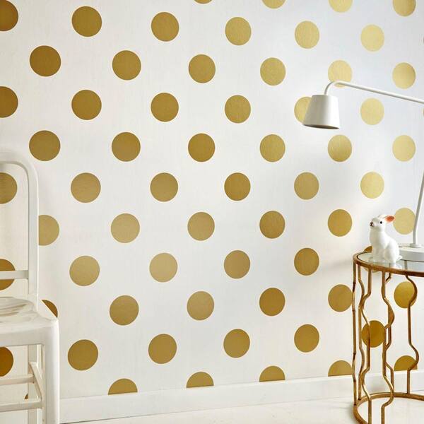 Graham Brown Dotty White Gold Paper Strippable Roll Covers 56 Sq Ft 100105 The Home Depot - Polka Dot Wallpaper Home Depot