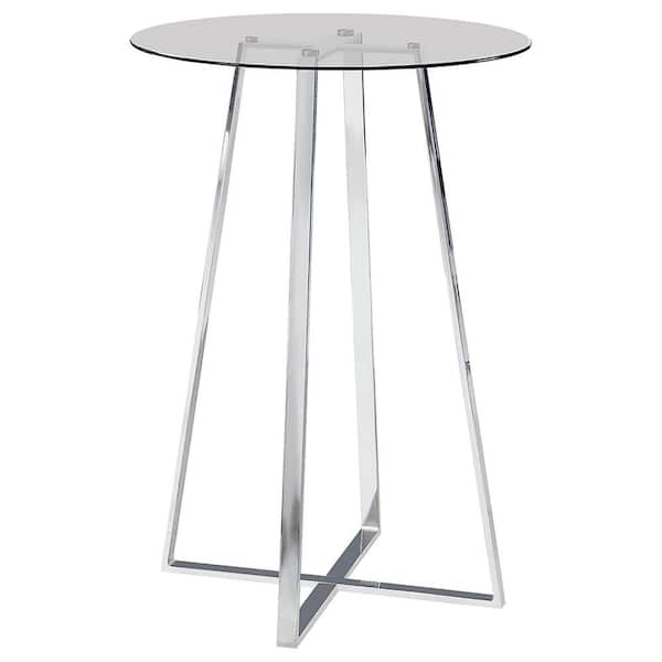 42 in. H Round Clear and Chrome Glass Top Bar Table with Metal Frame (Seats 2)