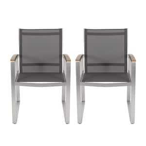 Glasgow Silver Mesh Metal Outdoor Dining Chair (2-Pack)