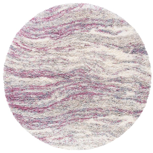 Fontana Shag 7 ft. x 7 ft. Pink/Gray Wavy Abstract Round Area Rug
