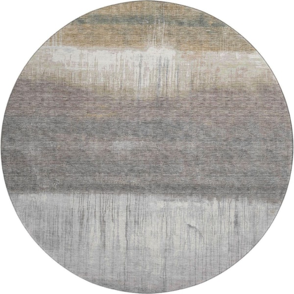 Mayfield Premium Machine Washable Abstract AMF2118 Taupe 8 ft. x 8 ft. Round Rug