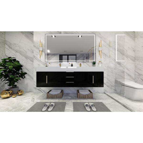 BV Better Vanity Bethany 71 in. W x 20 in. D x 22 in. H Double Sink Floating Bath Vanity in Gloss Black with White Acrylic Top